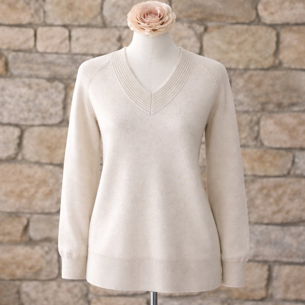 Women's Johnny Was Casey Cashmere Whipstitch Pullover Sweater‎ Oatmeal Sz XS